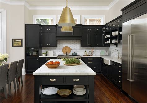 stainless steel and white cabinets or dark cabinets|black cabinets with white base.